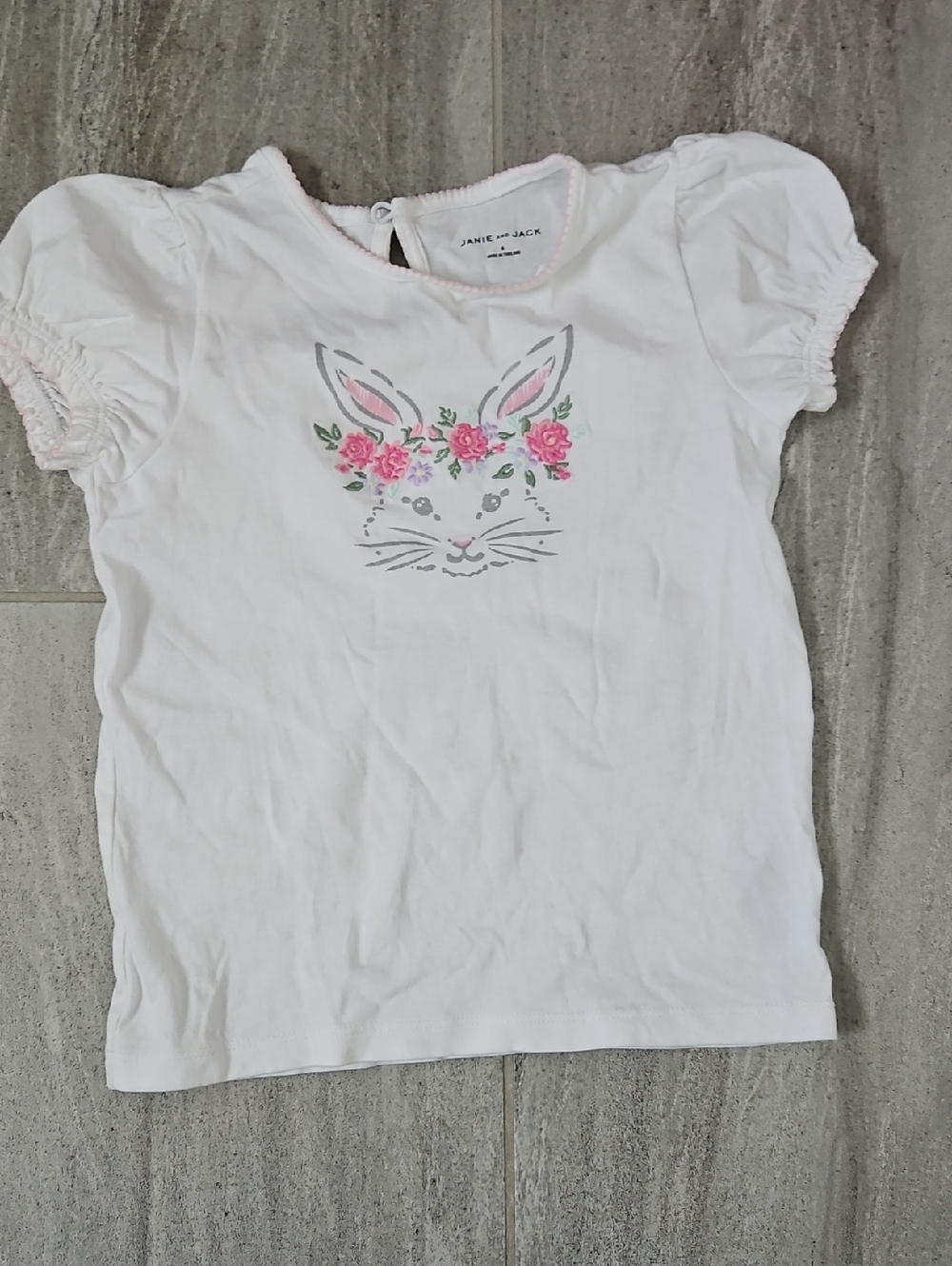 Janie and Jack White Tee with Pink Floral Bunny